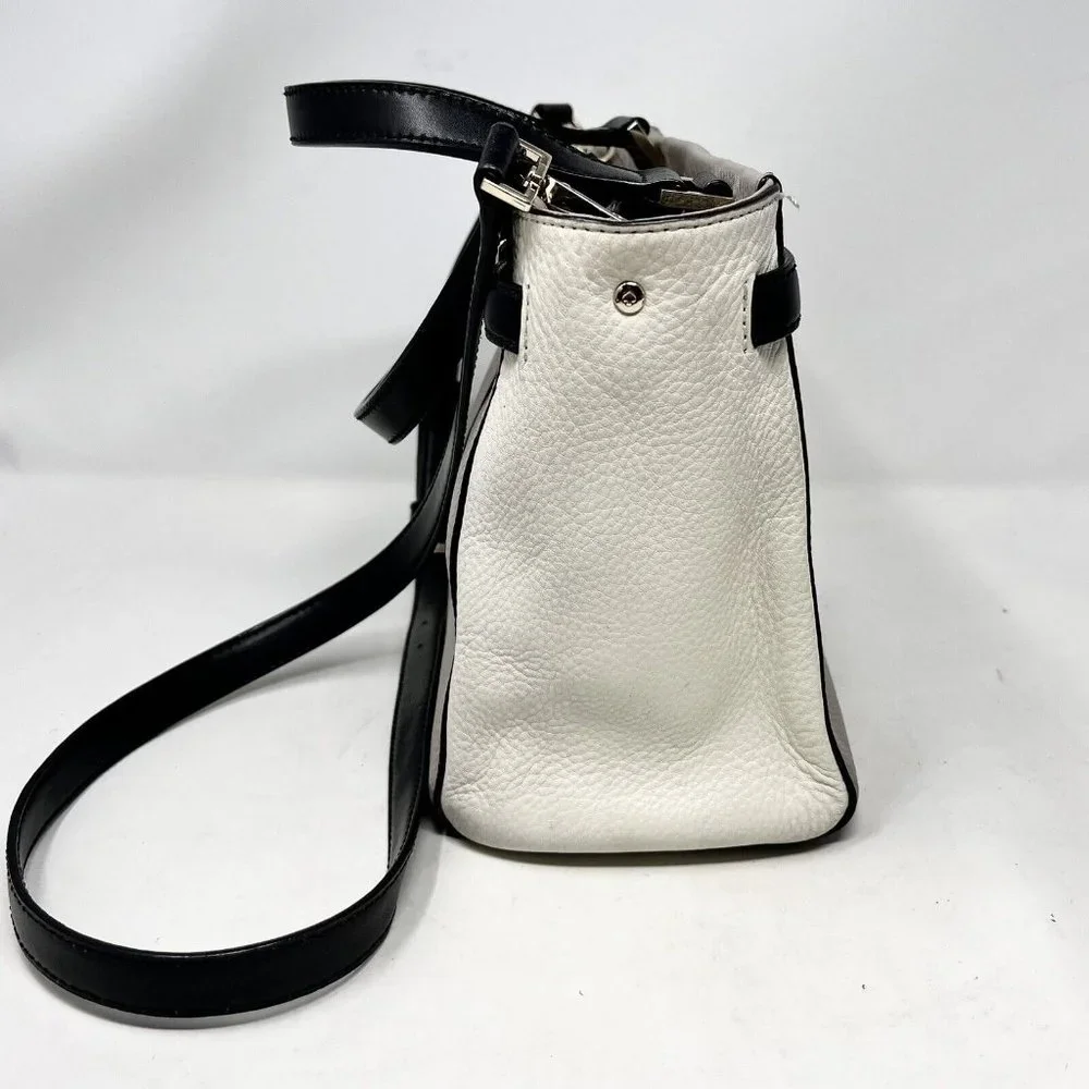 Kate Spade Houston Street Cream White Black Handbag Leather Purse Neutral Office